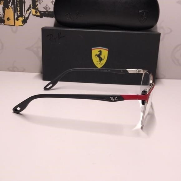 New Authentic Ray-Ban Ferrari RX8416M Eyeglasses – Matte Red on Silver, - Picture 7 of 12